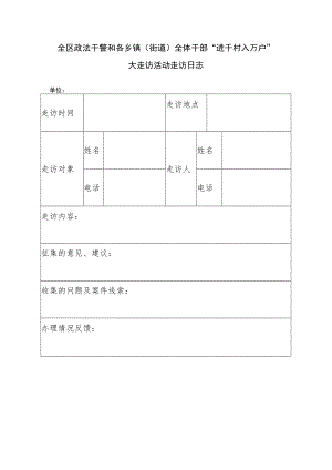 全区政法干警和各乡镇（街道） 全体干部“进千村入万户”大走访活动走访日志.docx