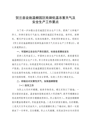 贺兰县设施温棚园区抵御低温冻害天气及安全生产工作要点.docx