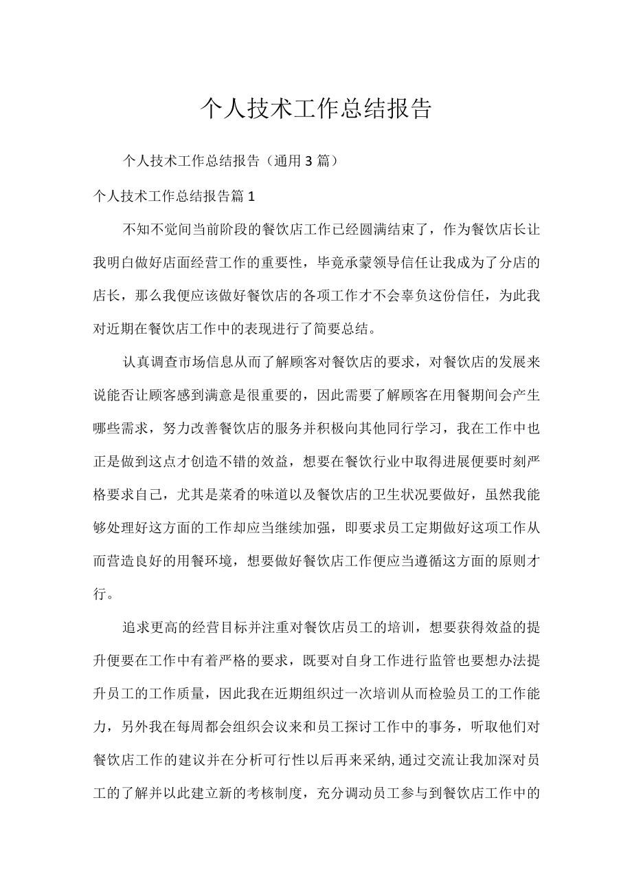 个人技术工作总结报告.docx_第1页