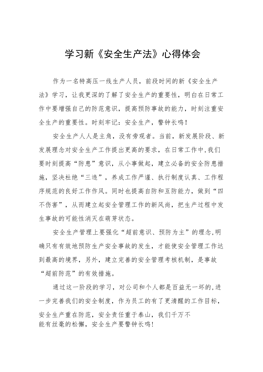 学习新《安全生产法》的心得体会十篇合集.docx_第1页