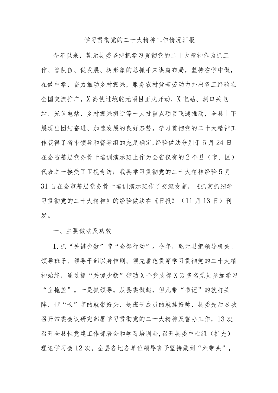 学习贯彻党的二十大精神工作情况汇报.docx_第1页