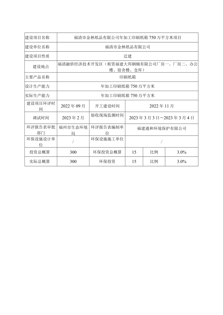 福清市金林纸品有限公司年加工印刷纸箱750万平方米项目竣工环境保护验收监测报告表.docx_第3页