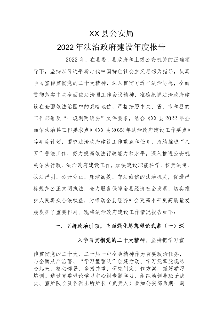 XX县公安局2022年法治政府建设年度报告.docx_第1页