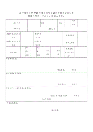 辽宁师范大学2023年博士研究生调剂录取申请审批表拟调入院系中心拟调入专业.docx