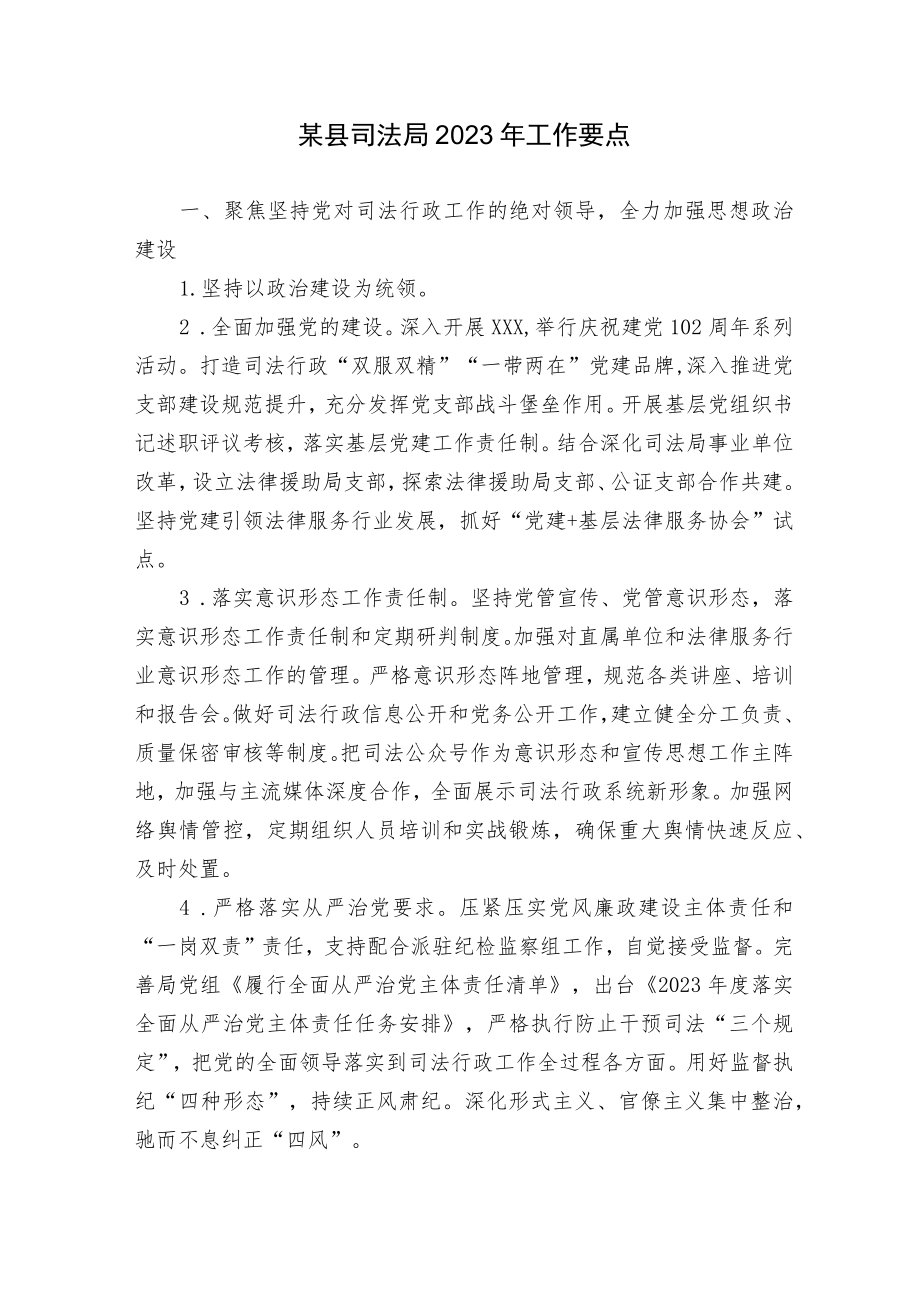 某县司法局2023年工作要点计划.docx_第1页