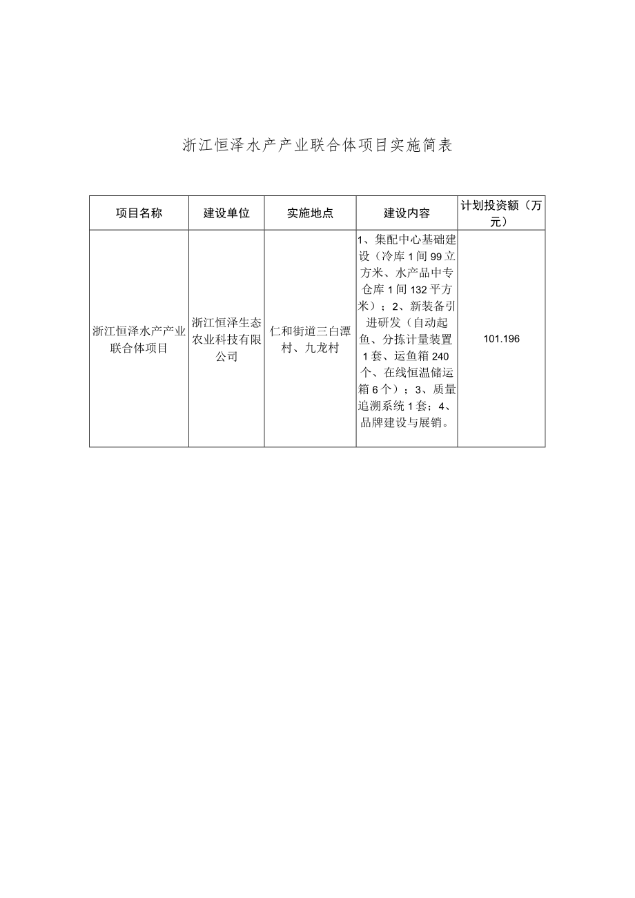 浙江恒泽水产产业联合体项目实施简表.docx_第1页