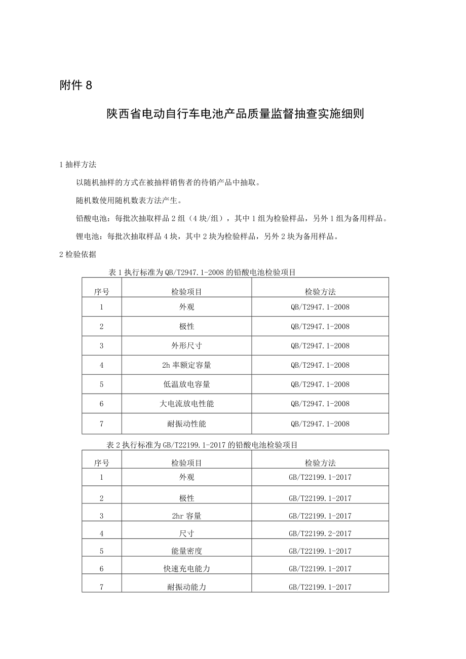 陕西省电动自行车电池产品质量监督抽查实施细则.docx_第1页