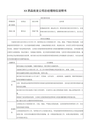 办公文档范本药品批发公司岗位说明书.docx