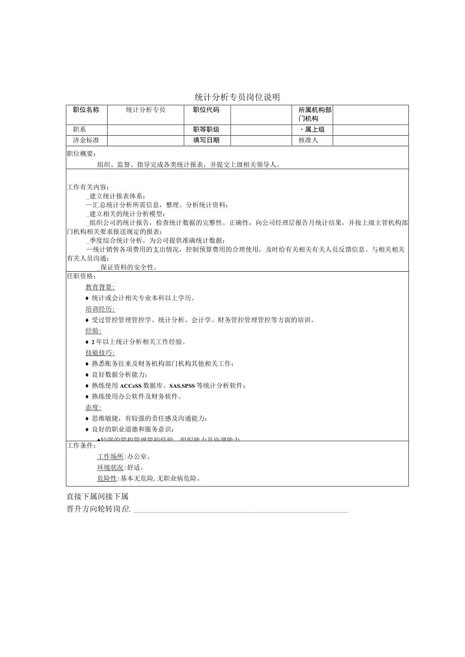 办公文档范本统计分析专员岗位说明.docx_第1页