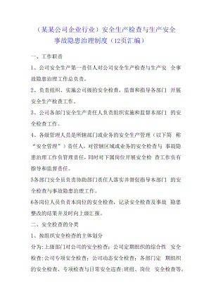 （某某公司企业行业）安全生产检查与生产安全事故隐患治理制度（12页汇编）.docx