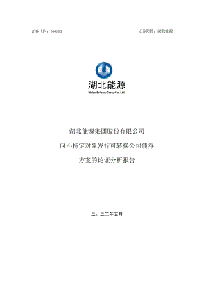 湖北能源：向不特定对象发行可转换公司债券方案的论证分析报告.docx