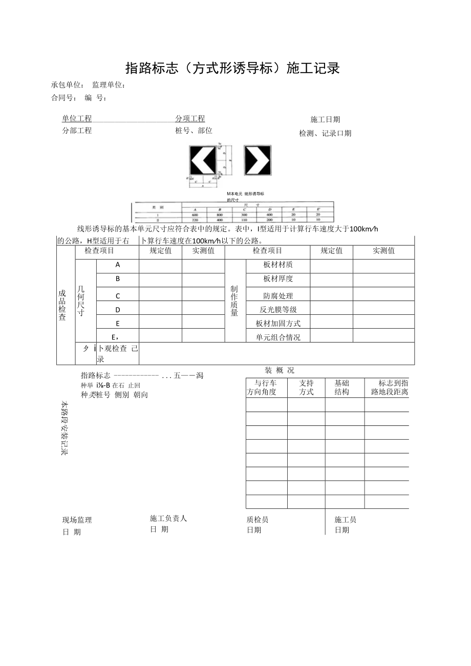 指路标志(方式形诱导标)施工记录.docx_第1页