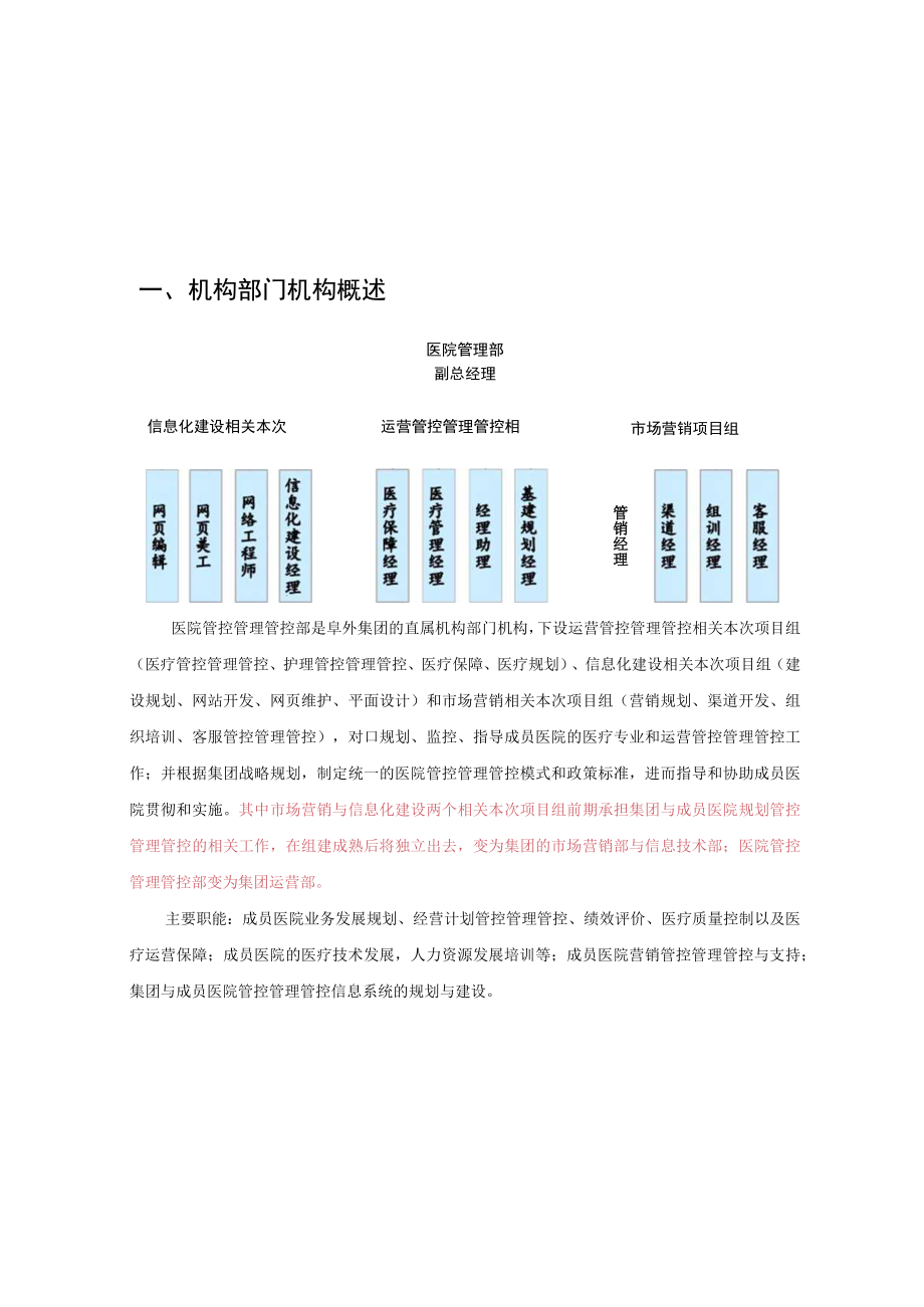 办公文档范本医疗投资集团组织结构及各岗位说明.docx_第2页