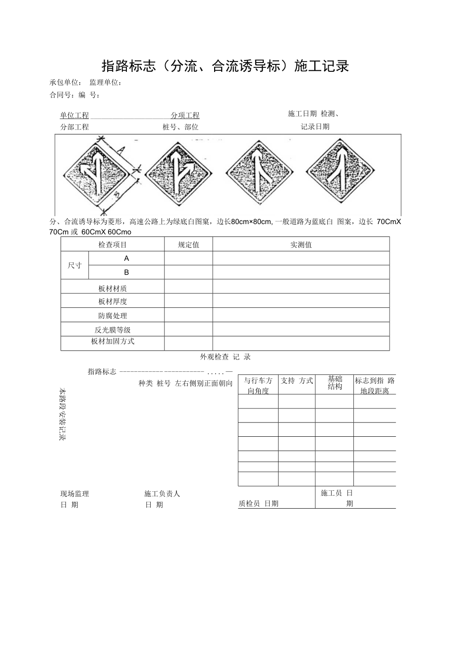 指路标志(分流、合流诱导标)施工记录.docx_第1页