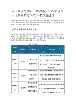 我国及部分省市节水灌溉行业相关政策 因地制宜推进高效节水灌溉建设.docx