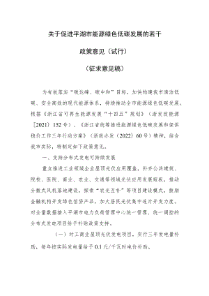 关于促进平湖市能源绿色低碳发展的若干政策意见(试行).docx