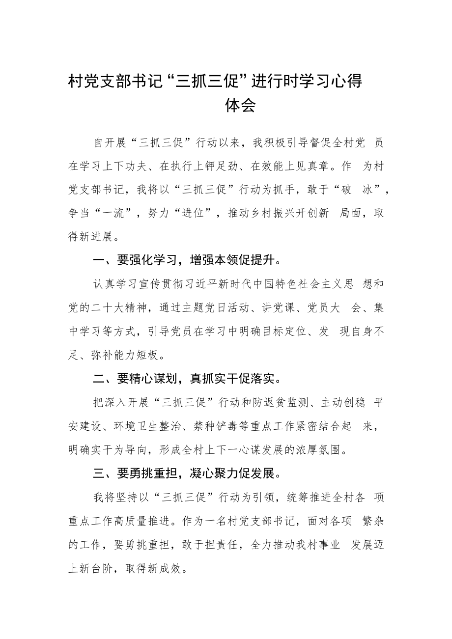 村党支部书记“三抓三促”进行时学习心得体会.docx_第1页