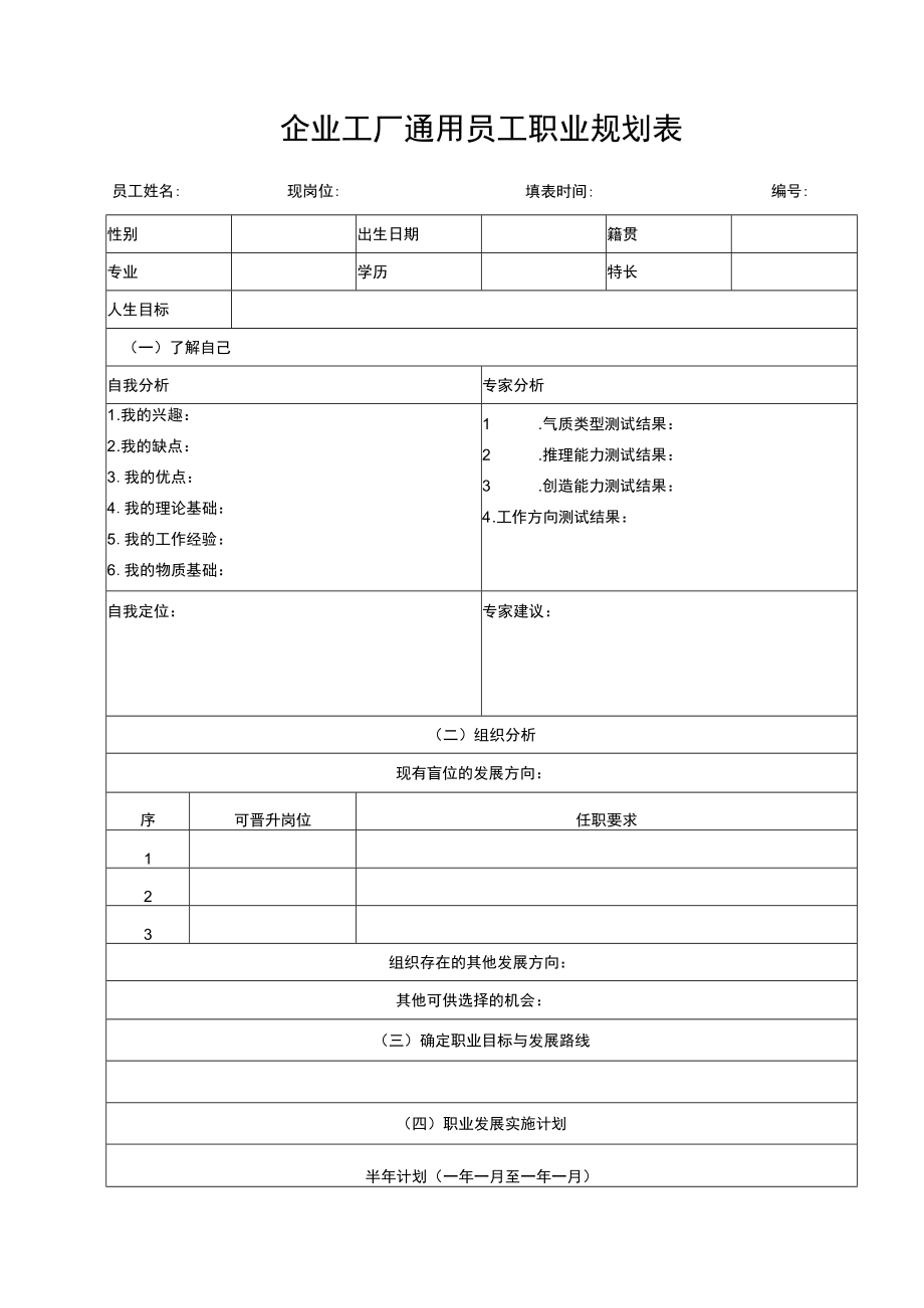 企业工厂通用员工职业规划表.docx_第1页