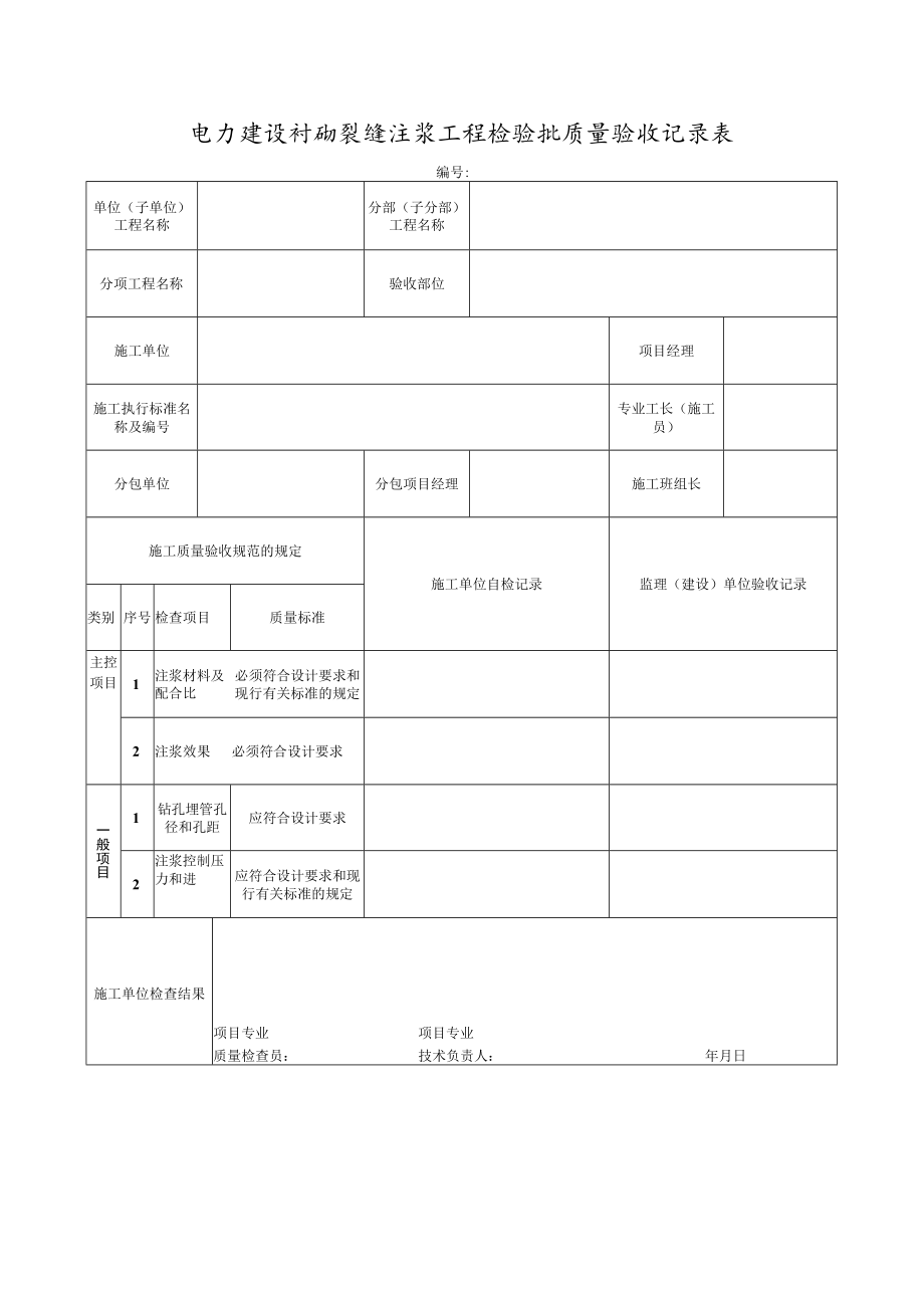 电力建设衬砌裂缝注浆工程检验批质量验收记录表.docx_第1页