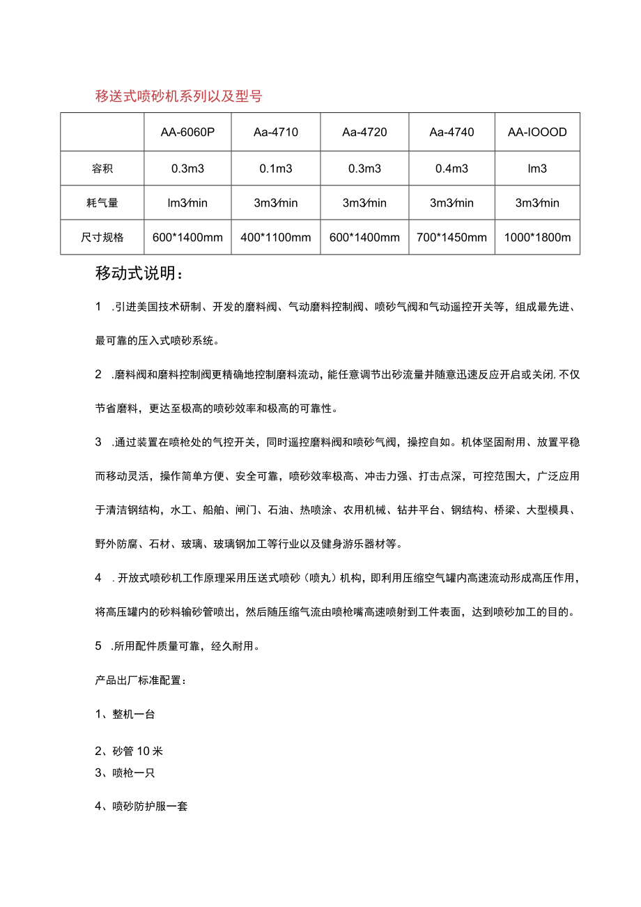 移送式喷砂机系列以及型号AA-1000D移动式说明.docx_第1页