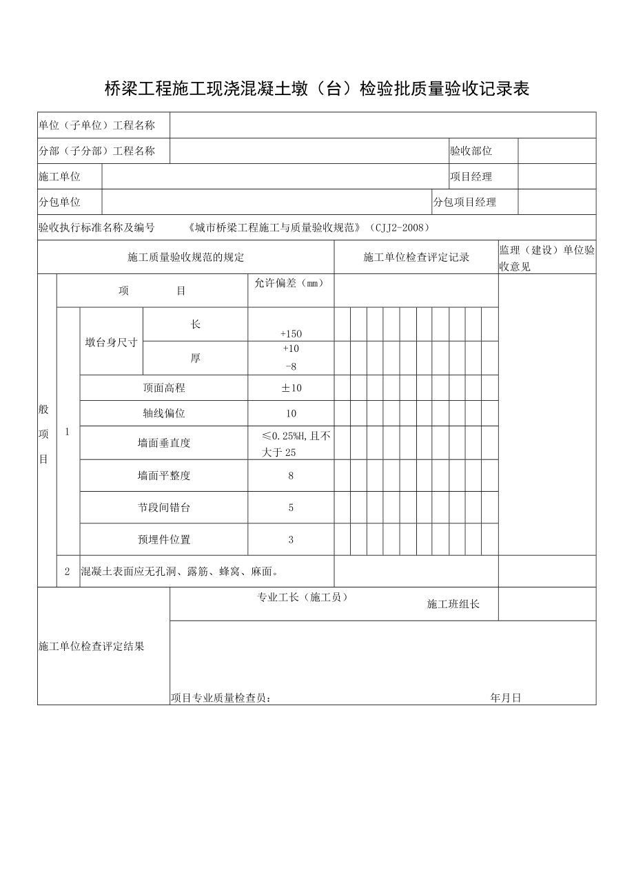 桥梁工程施工现浇混凝土墩（台）检验批质量验收记录表.docx_第1页