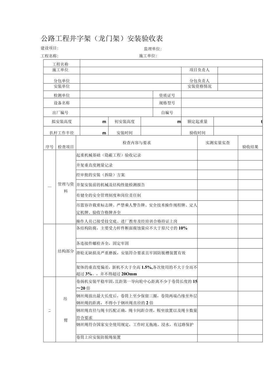 公路工程井字架（龙门架）安装验收表.docx_第1页