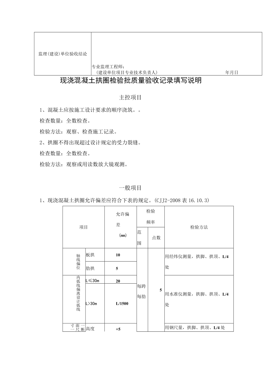 桥梁工程施工现浇混凝土拱圈检验批质量验收记录表.docx_第2页