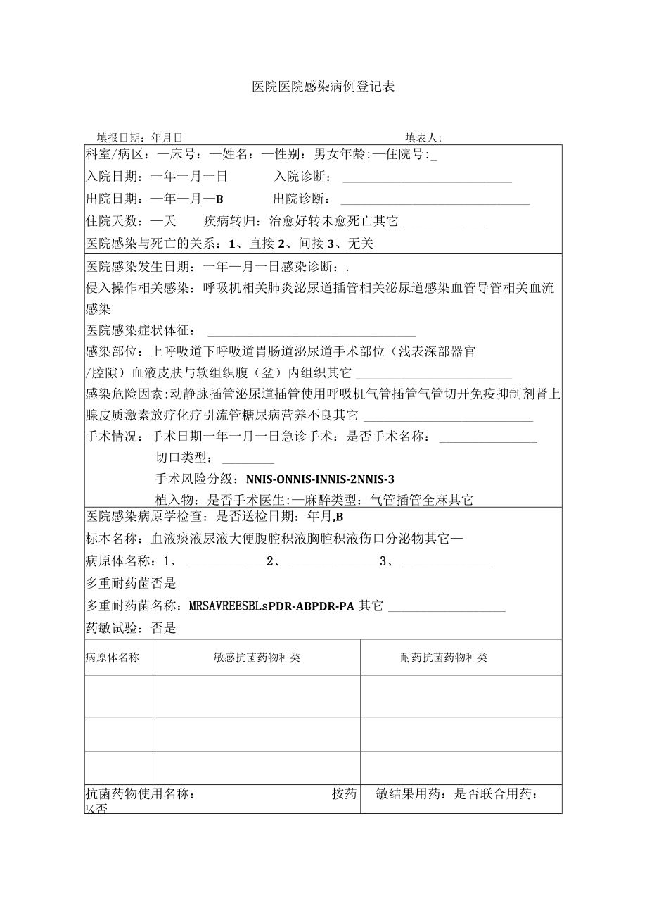 医院医院感染病例登记表.docx_第1页