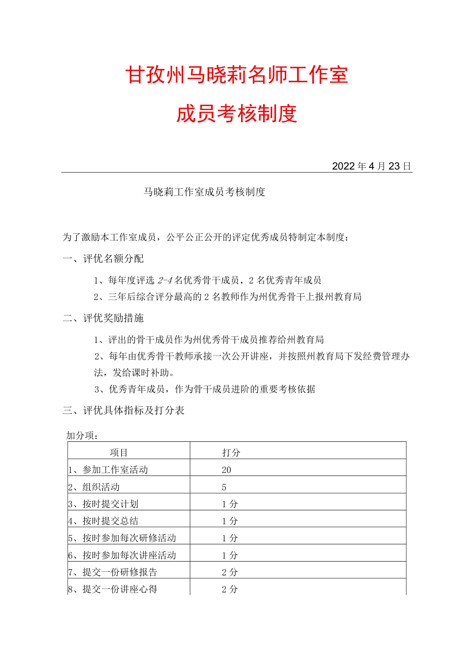 甘孜州马晓莉名师工作室成员考核制度.docx_第1页