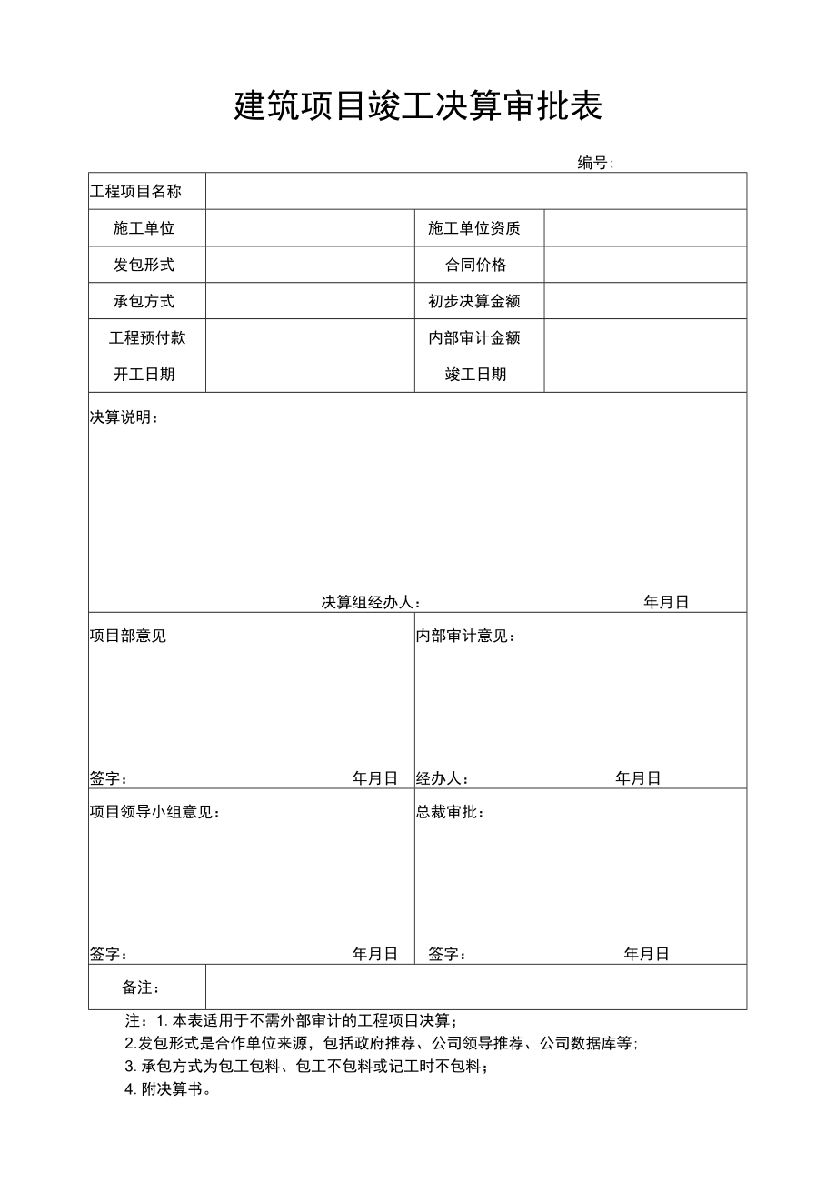 建筑工程项目竣工决算审批表.docx_第1页