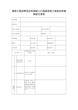 道路工程沥青混合料铺砌人行道面层施工检验批质量检验记录表.docx