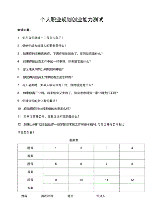 个人职业规划创业能力测试.docx