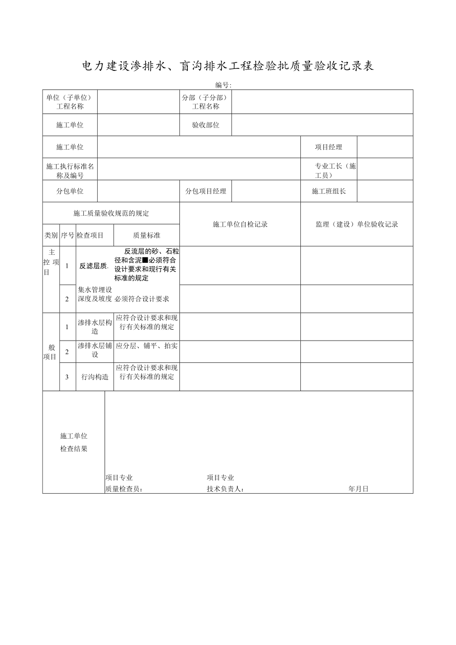 电力建设渗排水、盲沟排水工程检验批质量验收记录表.docx_第1页