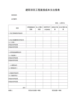 建筑项目工程直接成本支出报表.docx