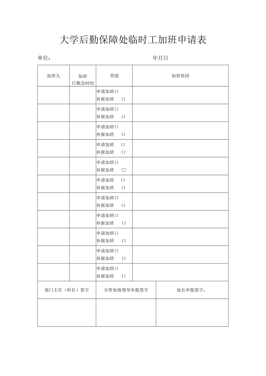 大学后勤保障处临时工加班申请表.docx_第1页