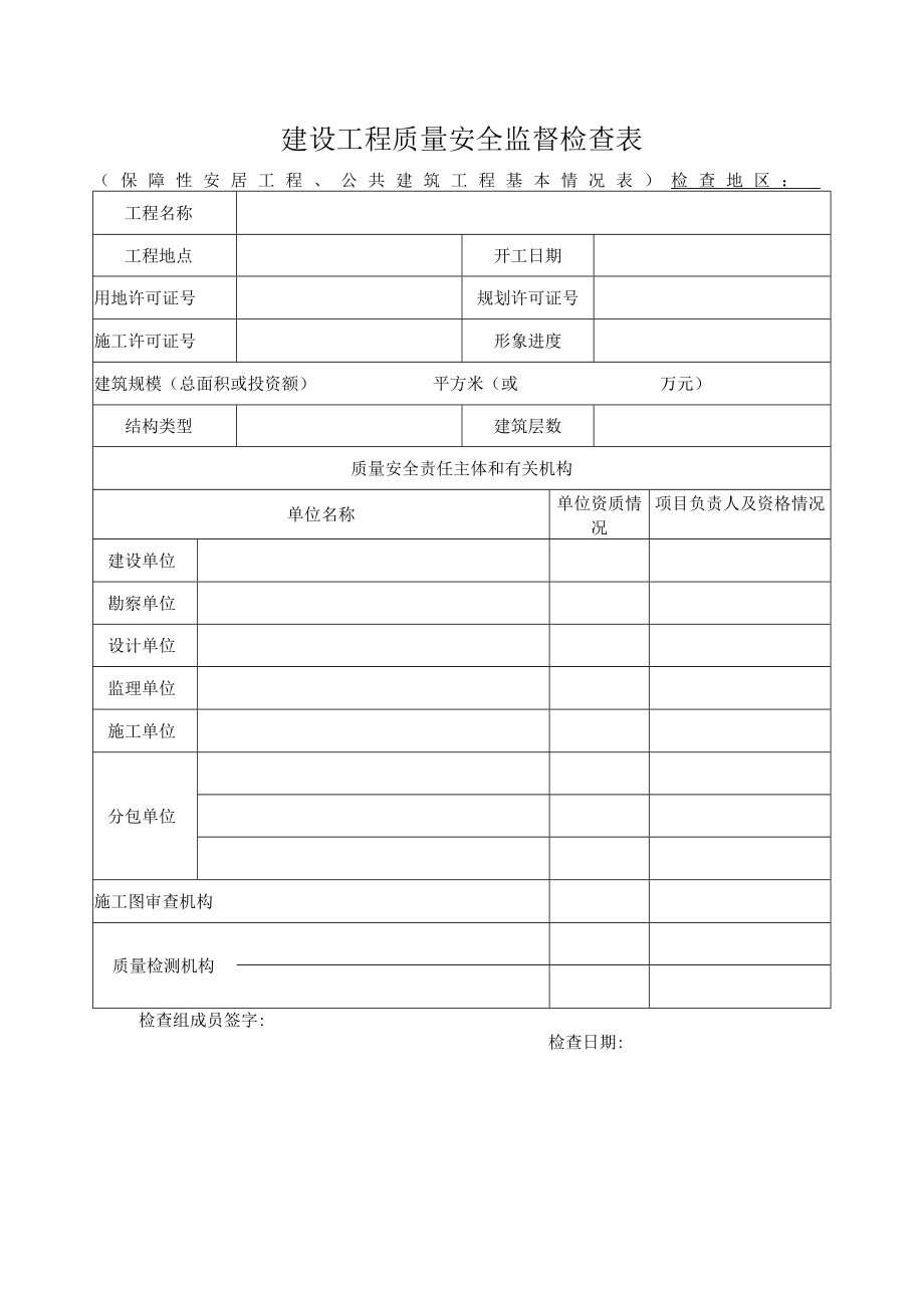 建设工程质量安全监督检查表.docx_第1页