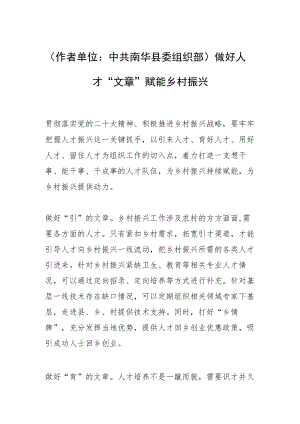 （作者单位：中共南华县委组织部）做好人才“文章” 赋能乡村振兴.docx