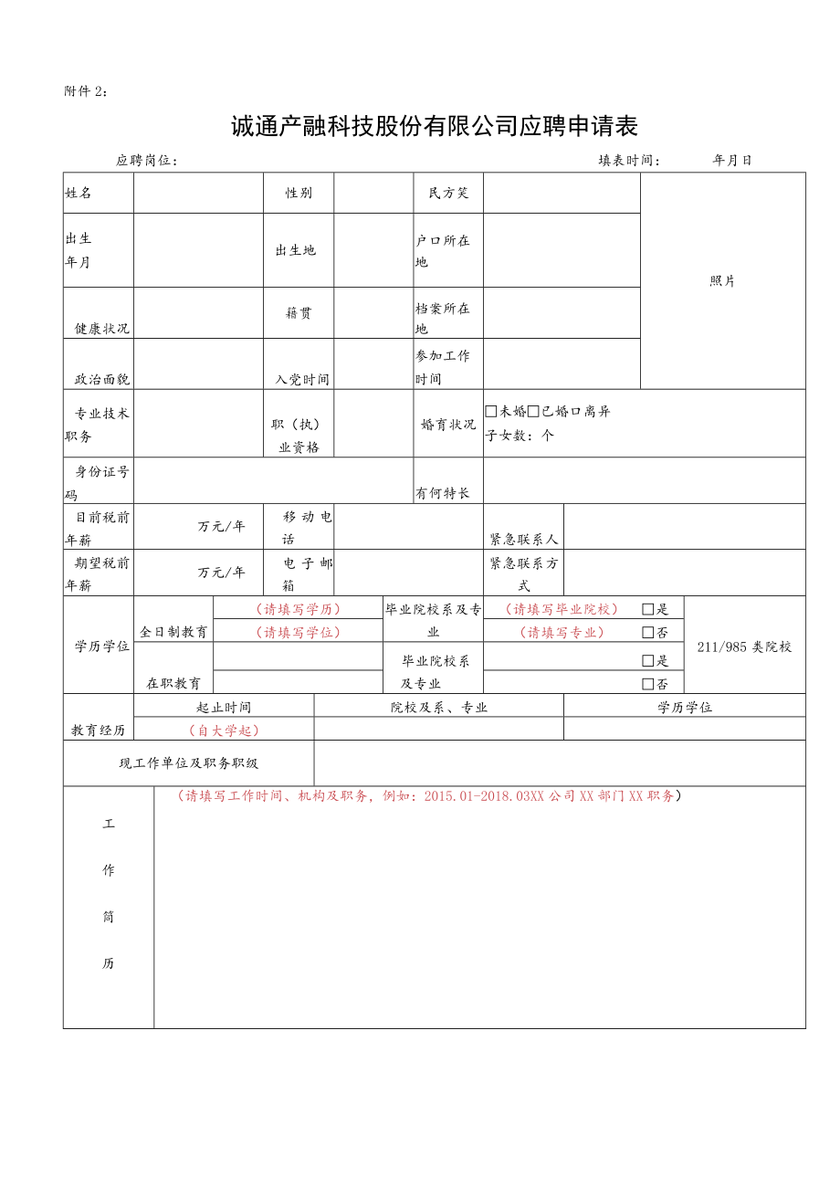 附件2：诚通产融科技股份有限公司应聘申请表docx.docx_第1页