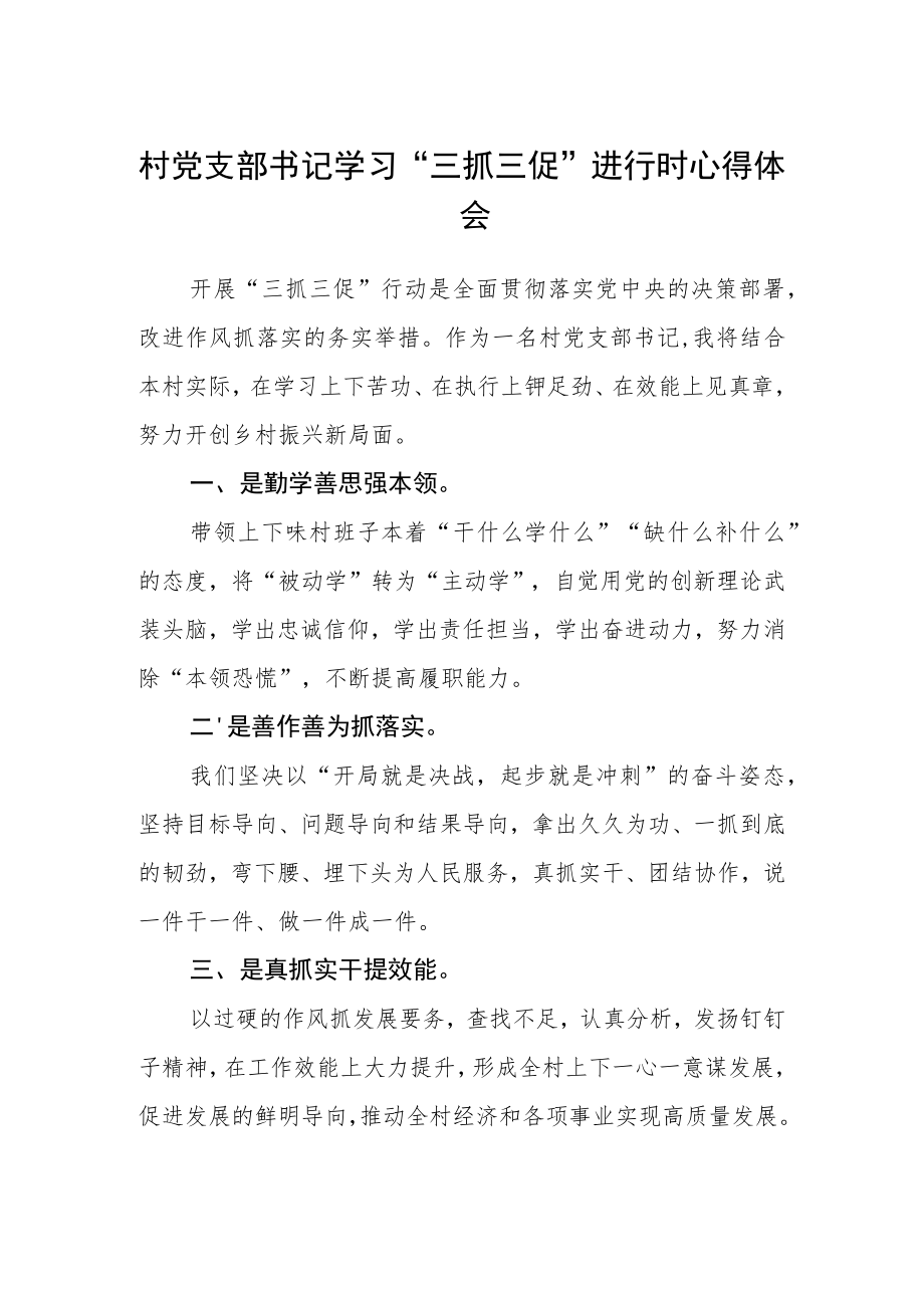 村党支部书记学习“三抓三促”进行时心得体会.docx_第1页