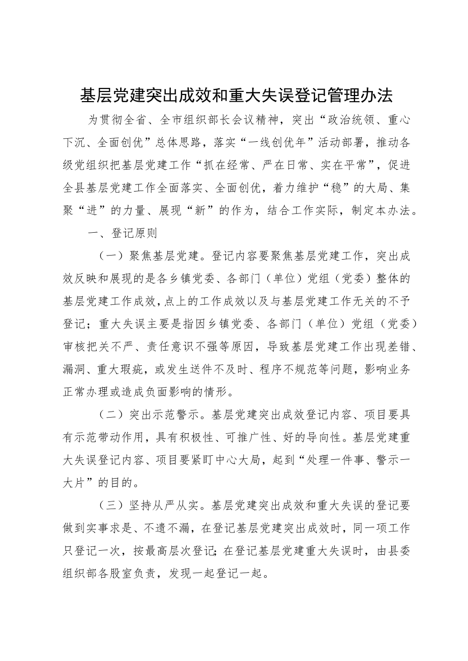 基层党建突出成效和重大失误登记管理办法.docx_第1页