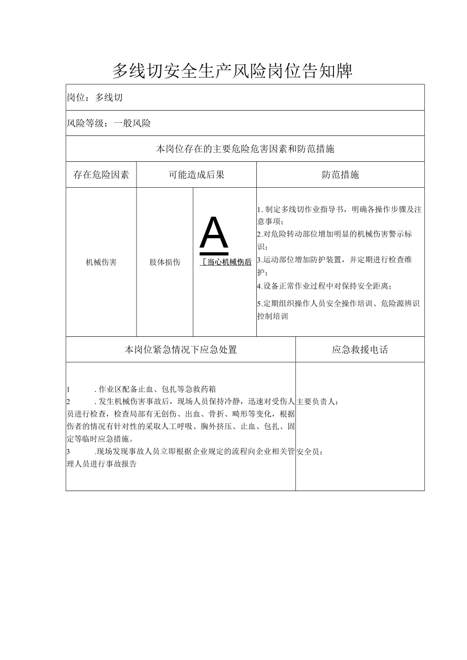 多线切安全生产风险岗位告知牌.docx_第1页