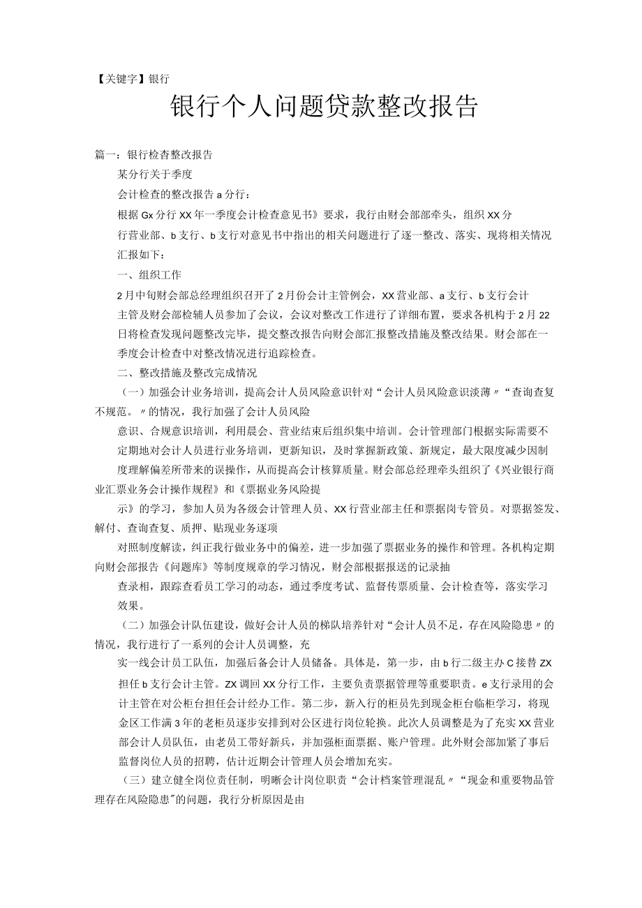 【银行】银行个人问题贷款整改报告.docx_第1页