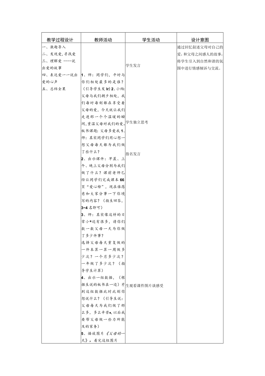 小学道德与法制《父母多爱我》教学设计及反思.docx_第2页