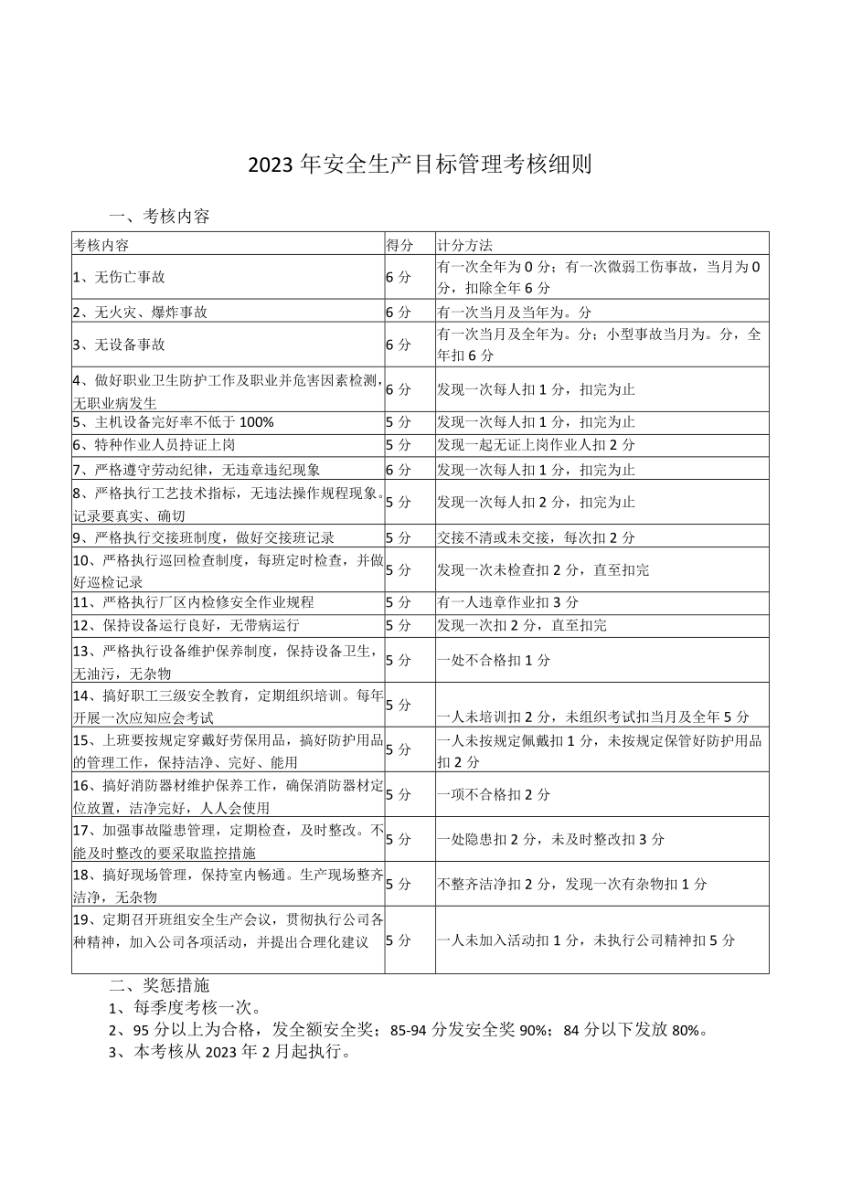 2022安全生产目标管理考核细则.docx_第1页