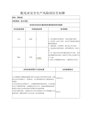 配电室安全生产风险岗位告知牌.docx