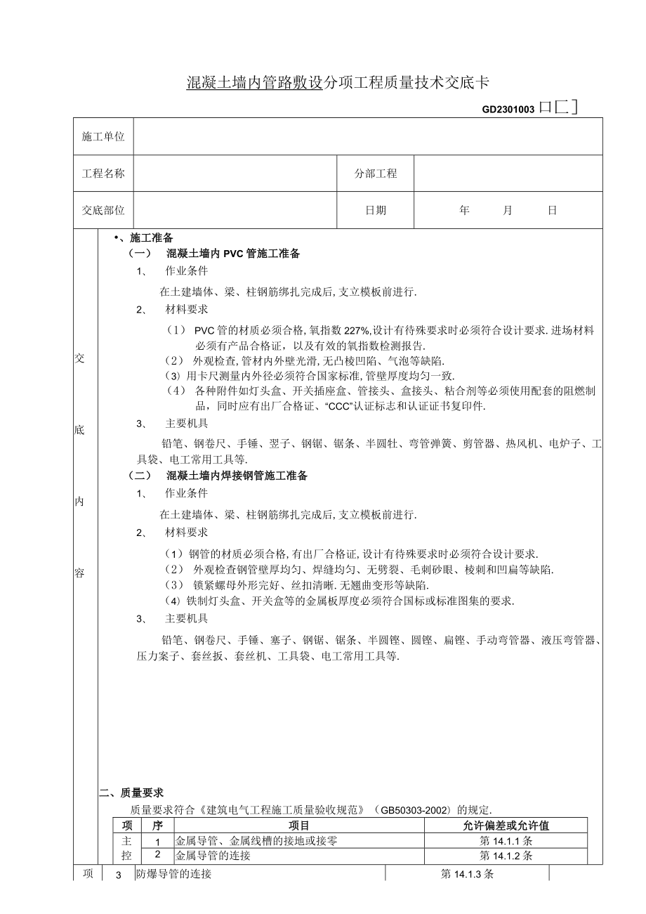 混凝土墙内管路敷设工程技术交底工程文档范本.docx_第1页