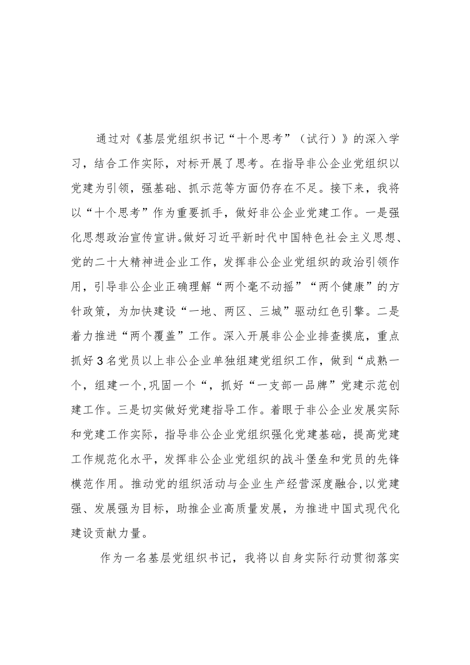 党组织书记学习宣传贯彻“十个思考”内容心得感悟(精华三篇).docx_第1页