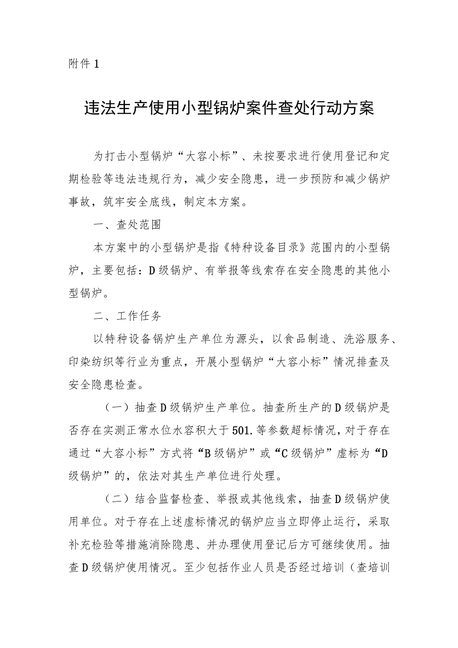 违法生产使用小型锅炉案件查处行动方案.docx_第1页