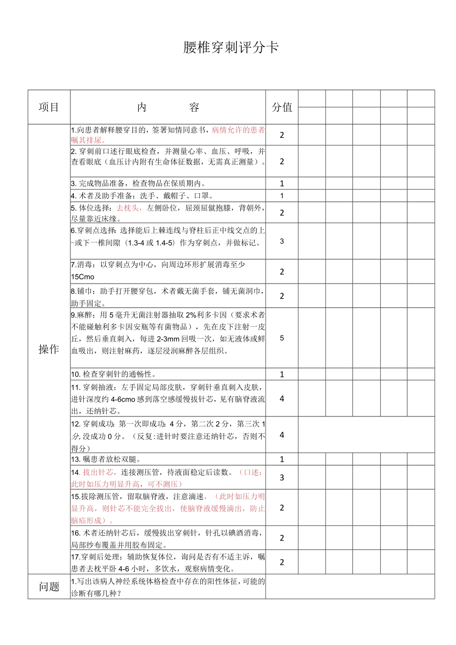 腰椎穿刺评分表样本.docx_第1页