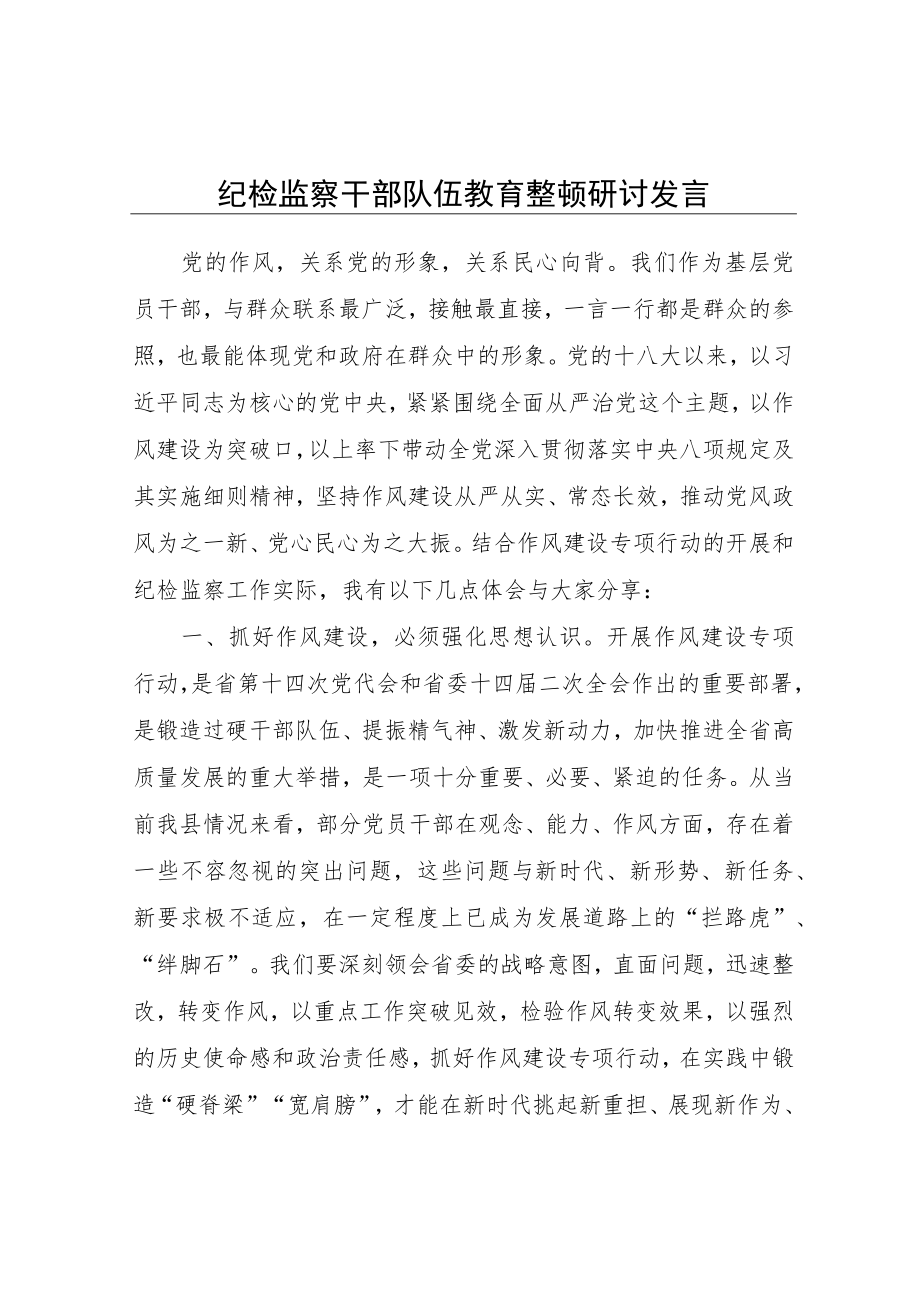 纪检监察干部队伍教育整顿研讨发言.docx_第1页